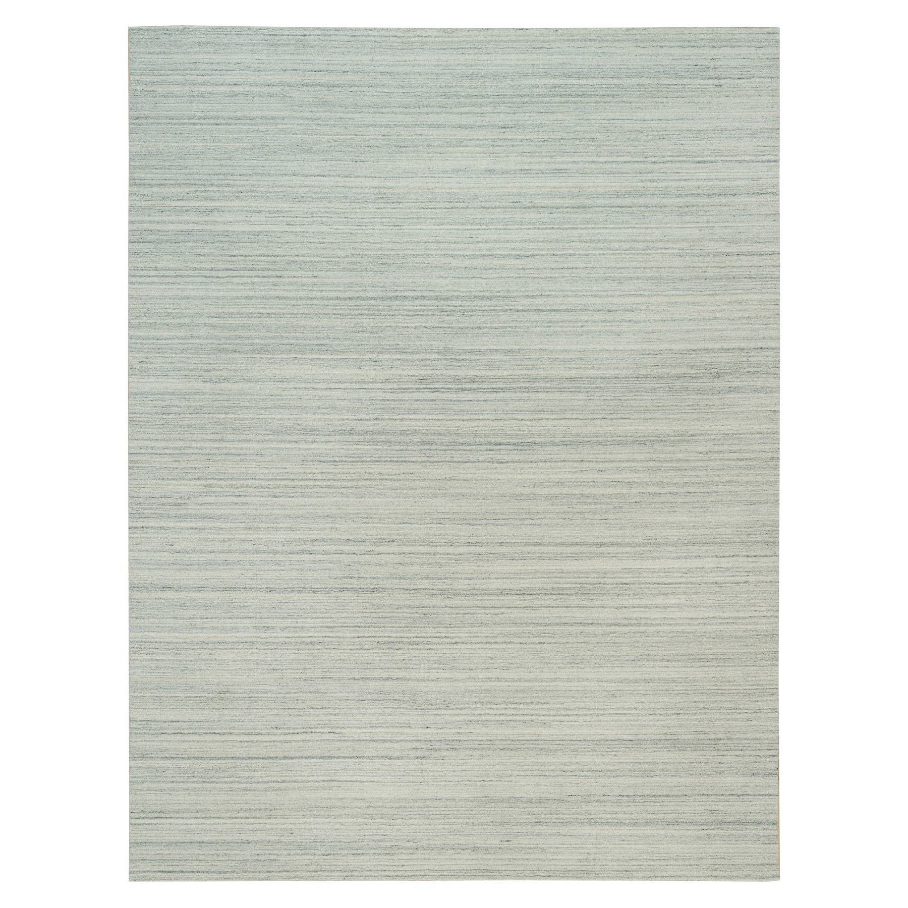 9'1"x12' Alabaster White, Plain, Hand Loomed, Undyed 100% Wool, Modern Design, Thick and Plush Oriental Rug 